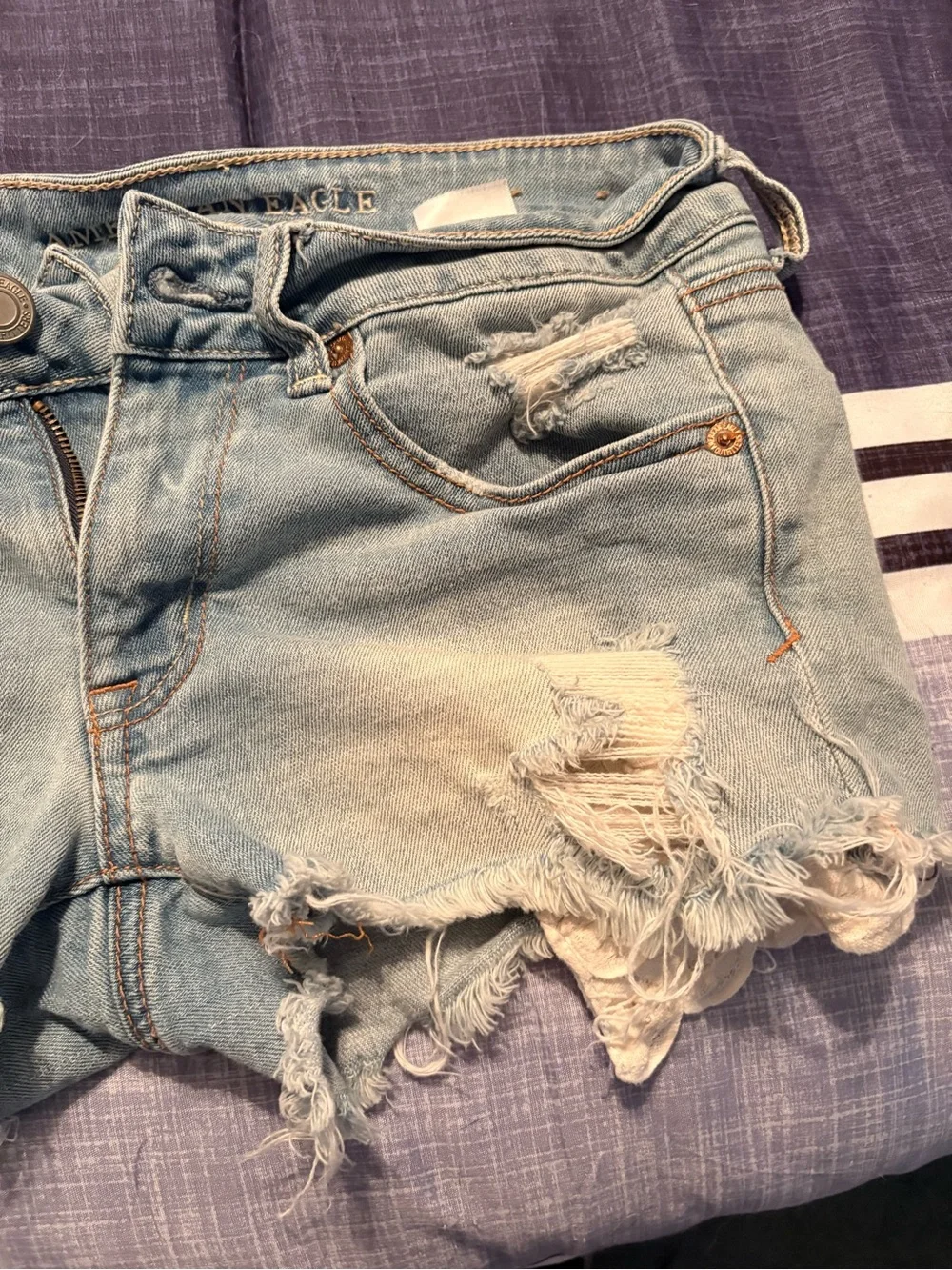 American Eagle Outfitters Light Blue Distressed Denim Shorts with Lace
